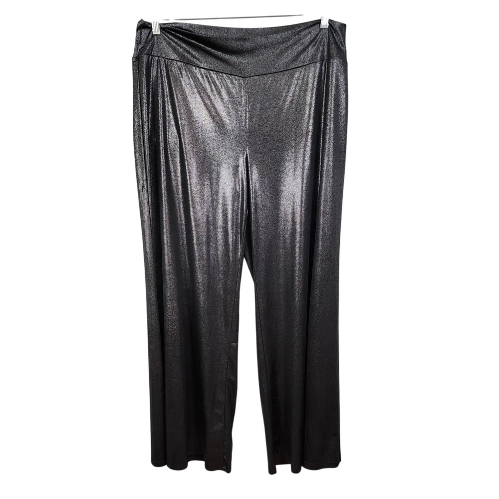 MELISSA PAIGE Size XL Gunmetal Silver Stretchy Pull On Wide Leg‎ Work Club Pants